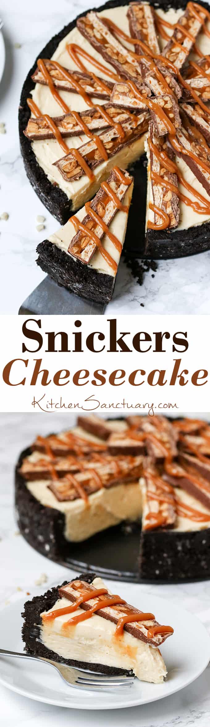 No-bake Peanut butter and Snickers cheesecake - so rich and creamy!