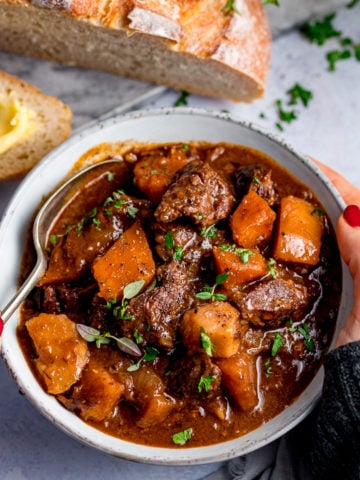 Scottish Beef Stew - cooked in the oven or crockpot. Perfect for Burns night!