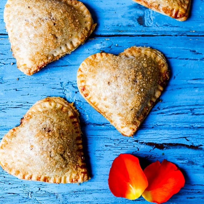 Simple sugar-sprinkled cherry hand pies - a simple but thoughtful gift for your Valentine.
