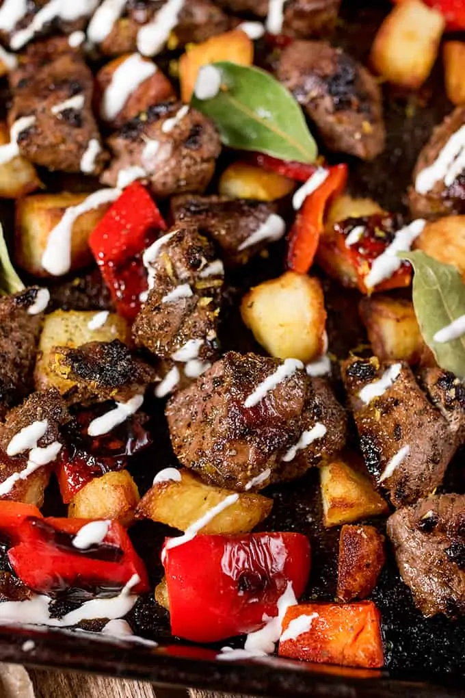 Marinated Greek lamb, packed full of flavour - pan-fried to caramelized perfection.