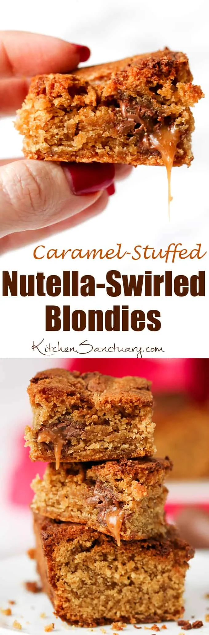 Completely indulgent, these chocolate caramel blondies with swirls of Nutella hit the spot like nothing else!
