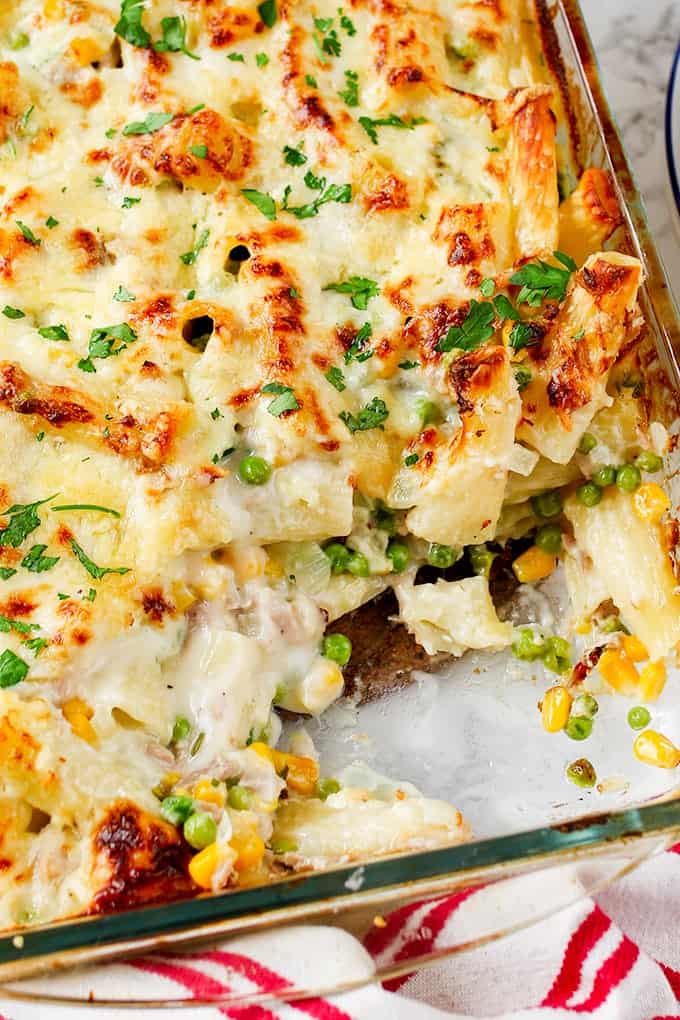 Creamy Tuna Pasta Bake - a classic meal that everyone loves - with mostly store-cupboard ingredients!