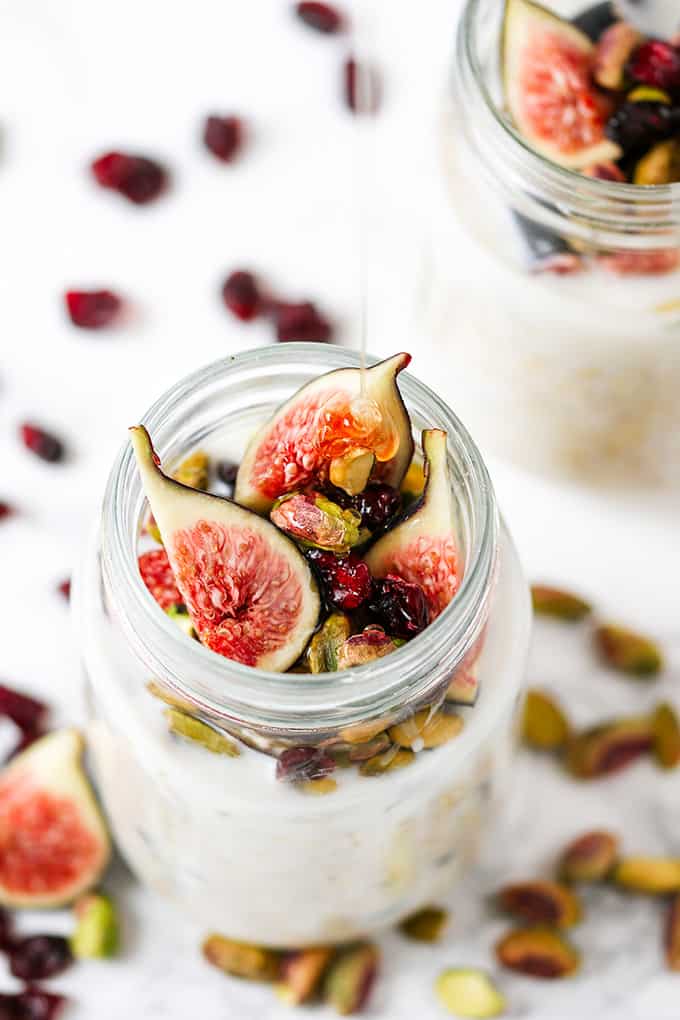 Overnight Oats with Figs and Pistachios - prep the night before so you can grab as you run out the door!