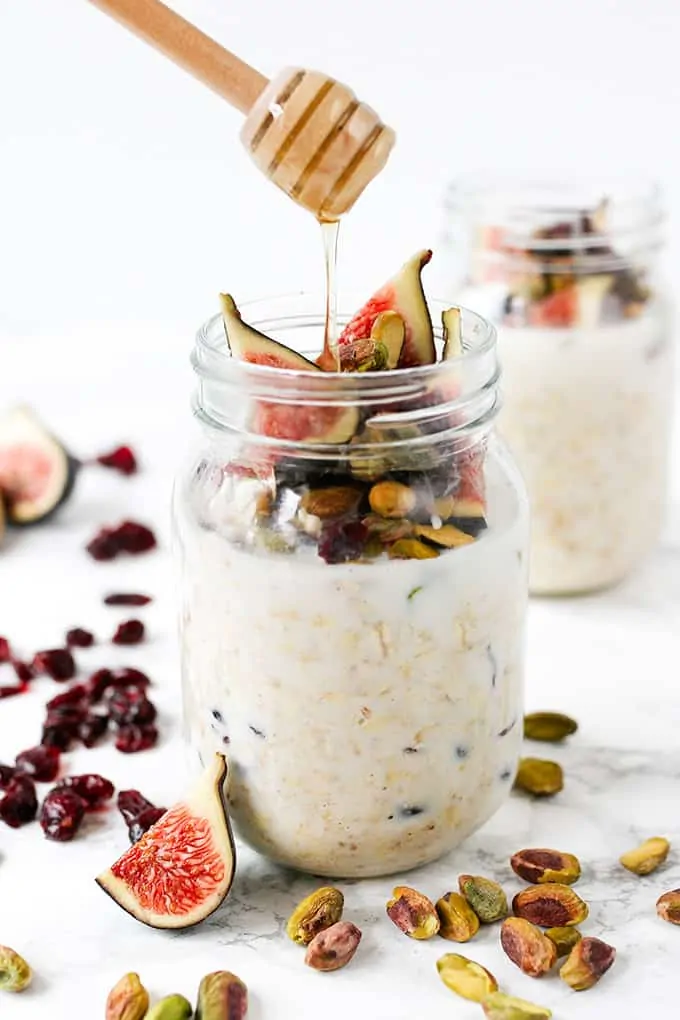 Overnight Oats with Figs and Pistachios - prep the night before so you can grab as you run out the door!