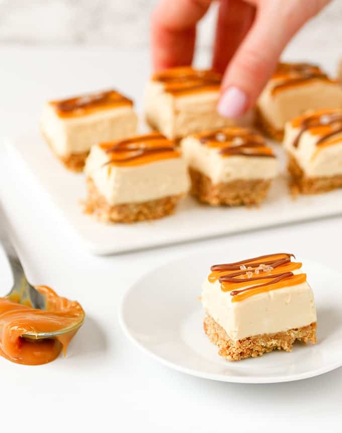 No-bake Salted Caramel Cheesecake bites - great for parties!