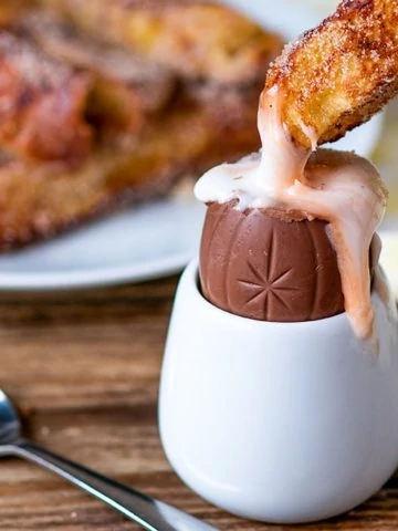 Cinnamon French toast soldiers dipped in a Creme Egg! Easter Breakfast?