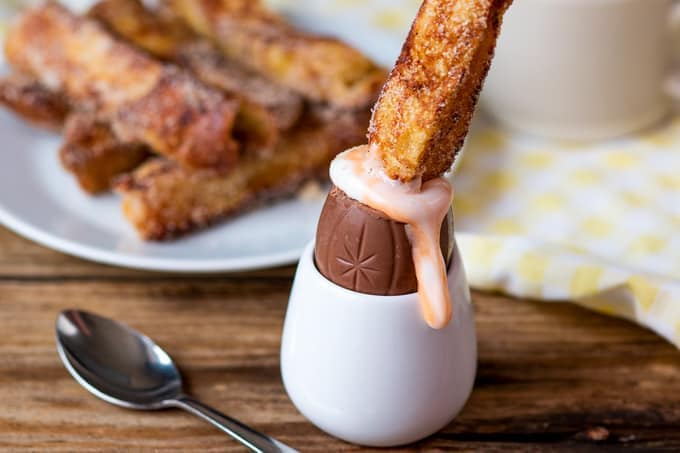 Cinnamon French toast soldiers dipped in a Creme Egg! Easter Breakfast?