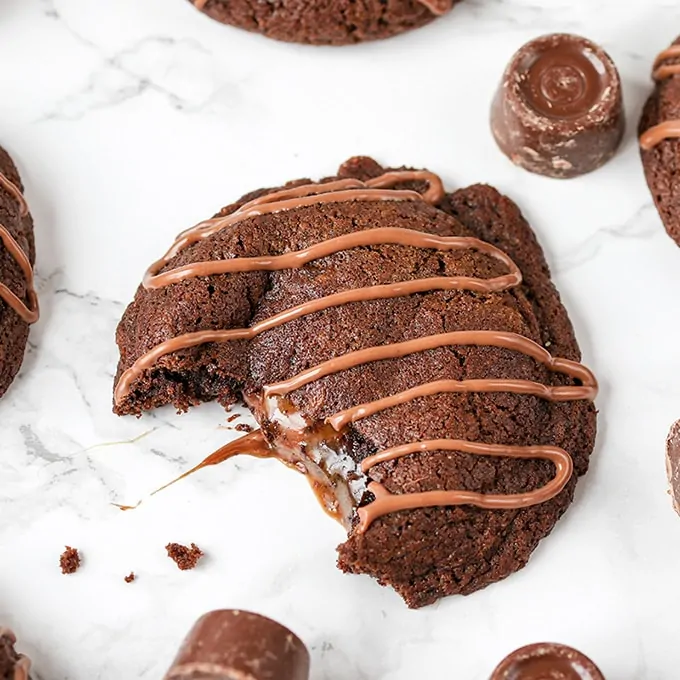 Chewy Chocolate cookies with a gooey Rolo centre!