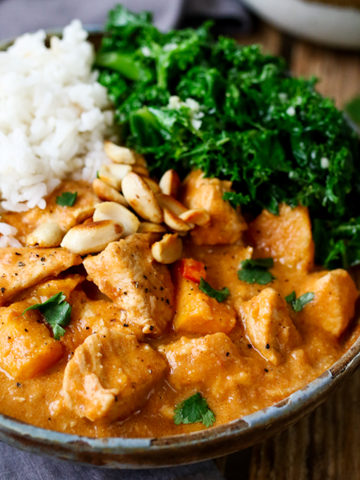 A slightly spicy, chicken and peanut stew that can be eaten on it's own, or with rice.