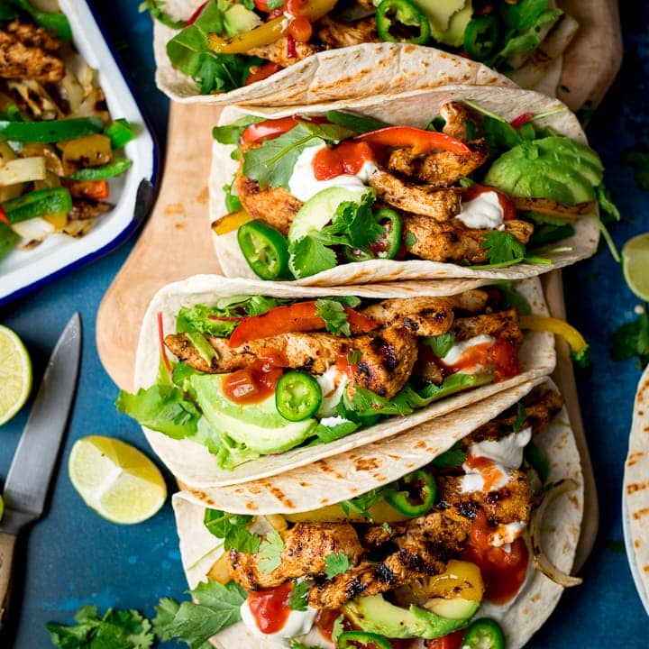 Easy Chicken Fajitas with ALL the toppings! - Nicky&#39;s Kitchen Sanctuary