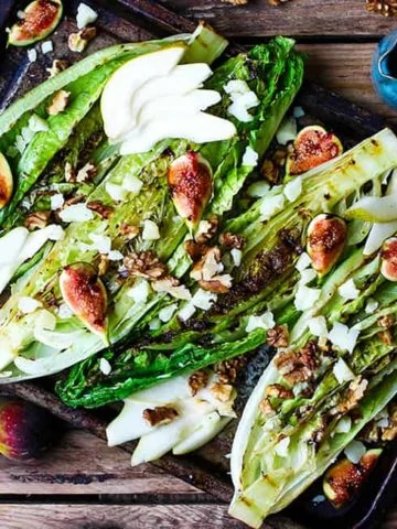 Grilled Romaine Hearts with Figs, Pear and Manchego