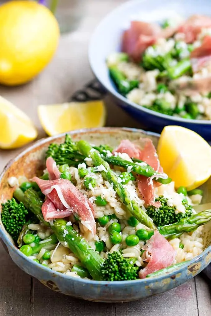 Spring Vegetable Risotto with Proscuitto - light and full of flavour!