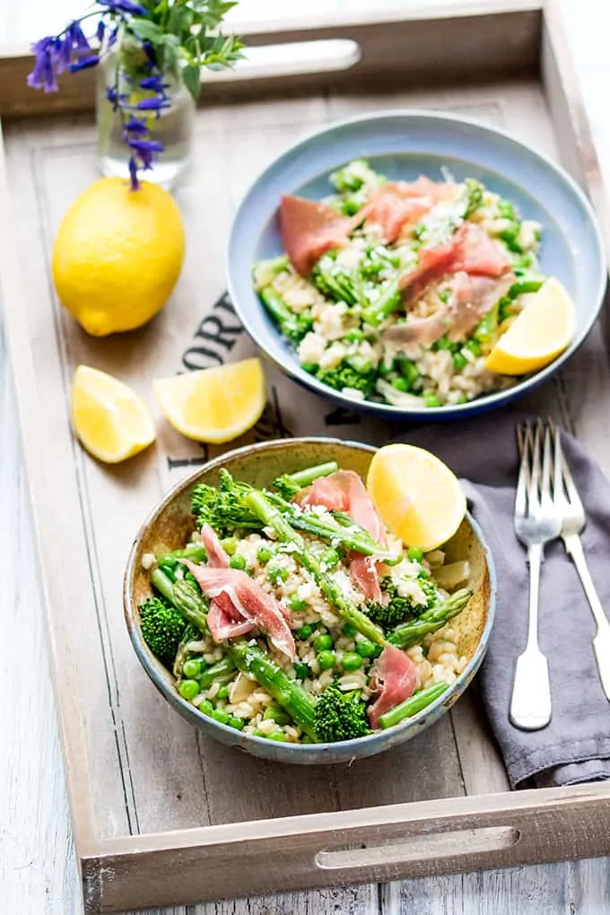 Spring Vegetable Risotto with Proscuitto - light and full of flavour!