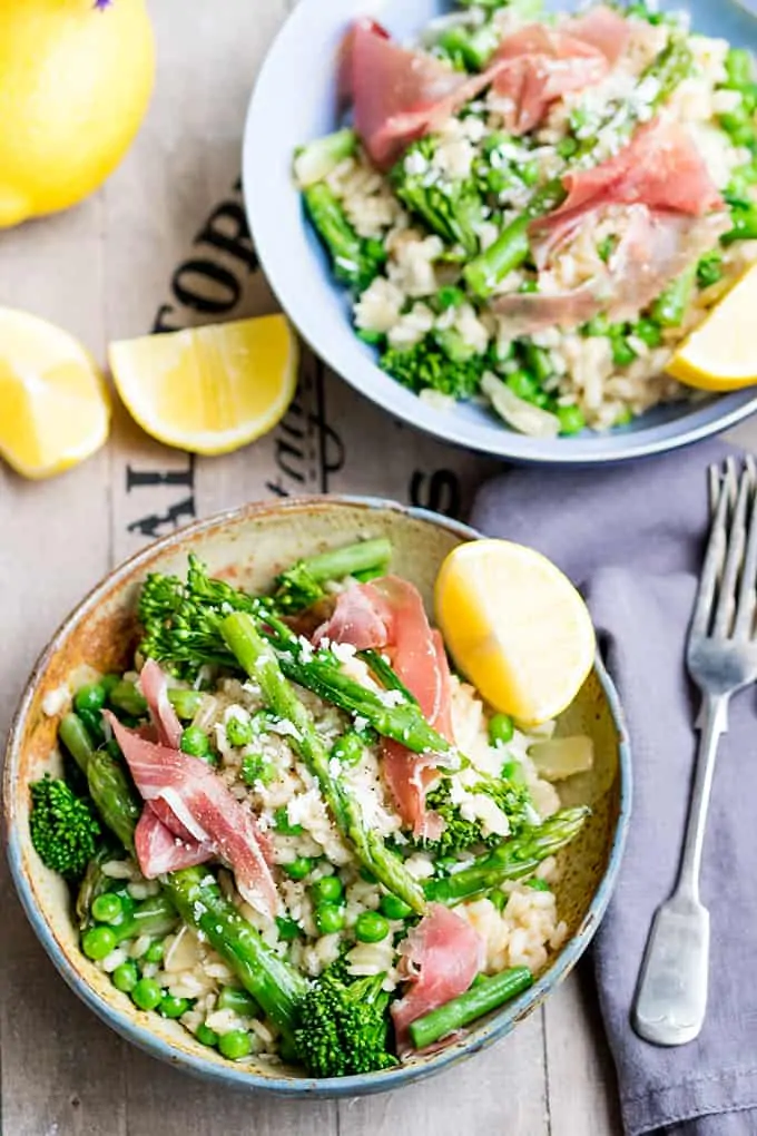 Spring Vegetable Risotto with Proscuitto - light and full of flavour!