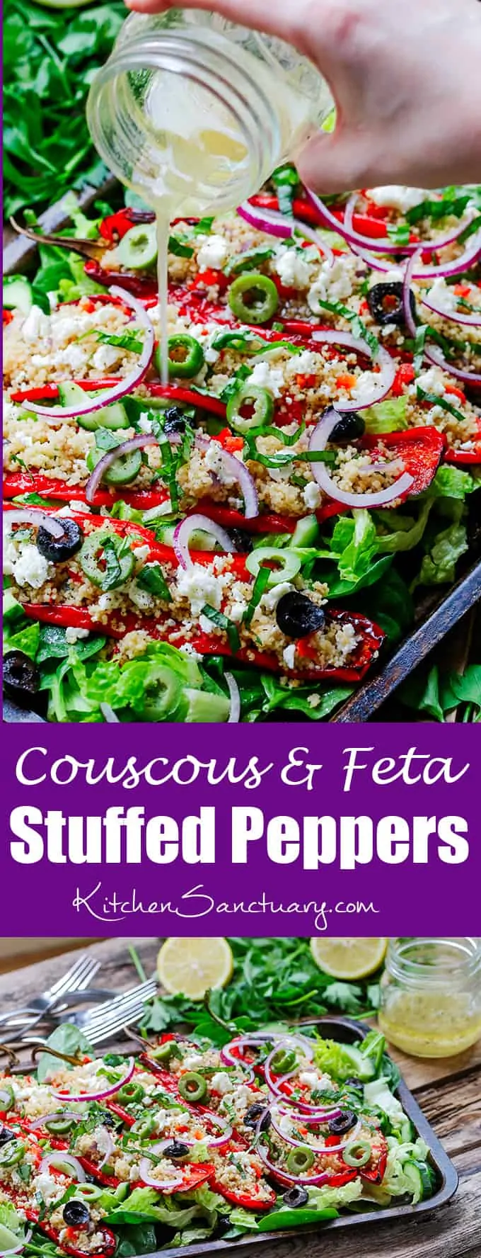 Couscous and Feta Stuffed Peppers - Serve them as a light lunch or side dish. Also great for serving at your BBQ party!