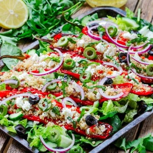 Feta and Couscous Stuffed Roasted Romano Peppers
