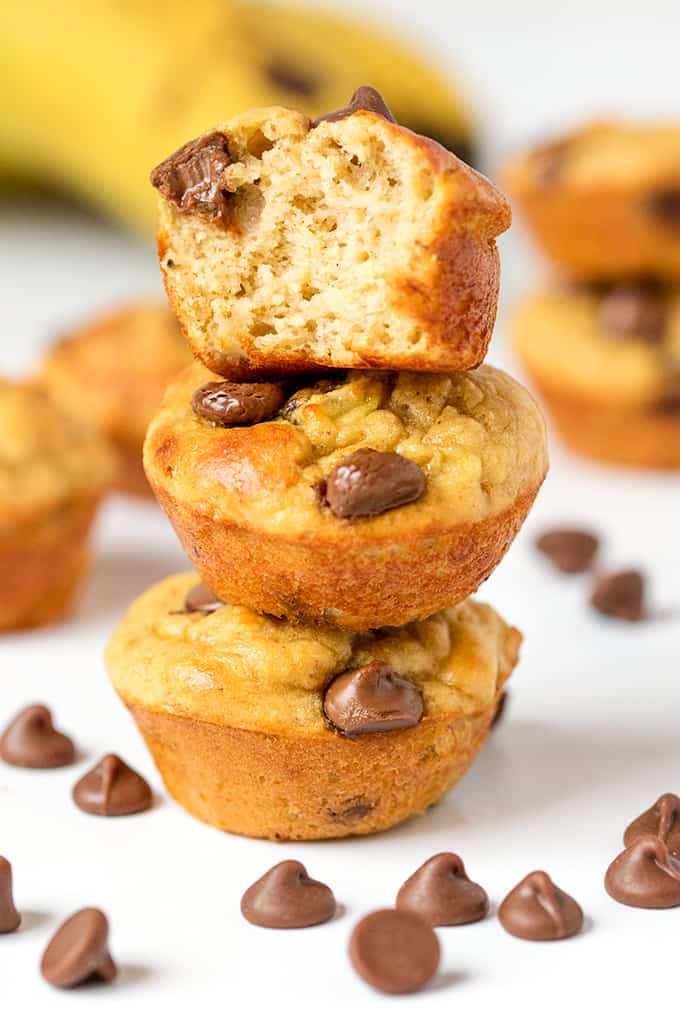Low Calorie Mini Peanut Butter Banana Protein Muffins. Just 39 calories (1.8g protein) each!