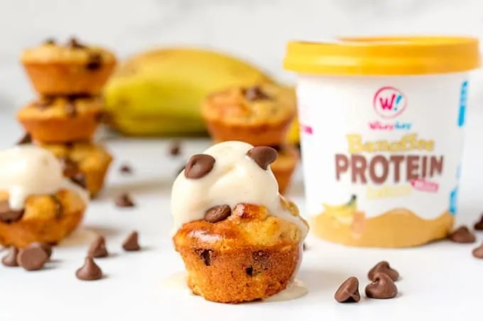 Low Calorie Mini Peanut Butter Banana Protein Muffins. Just 39 calories (1.8g protein) each!