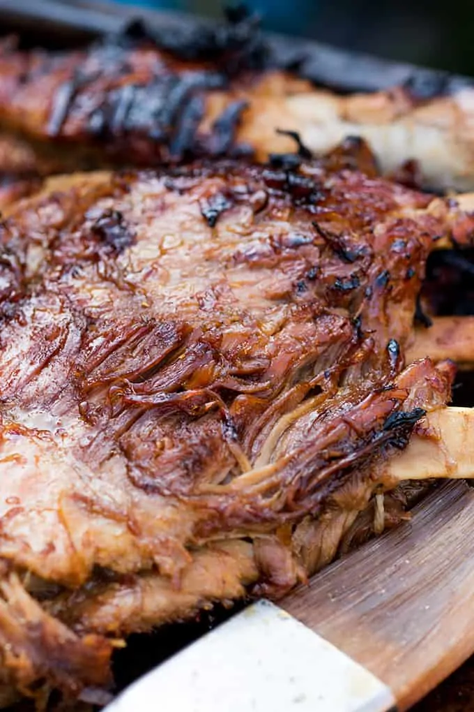 Rack of ribs on a tray - cooked with sticky glaze