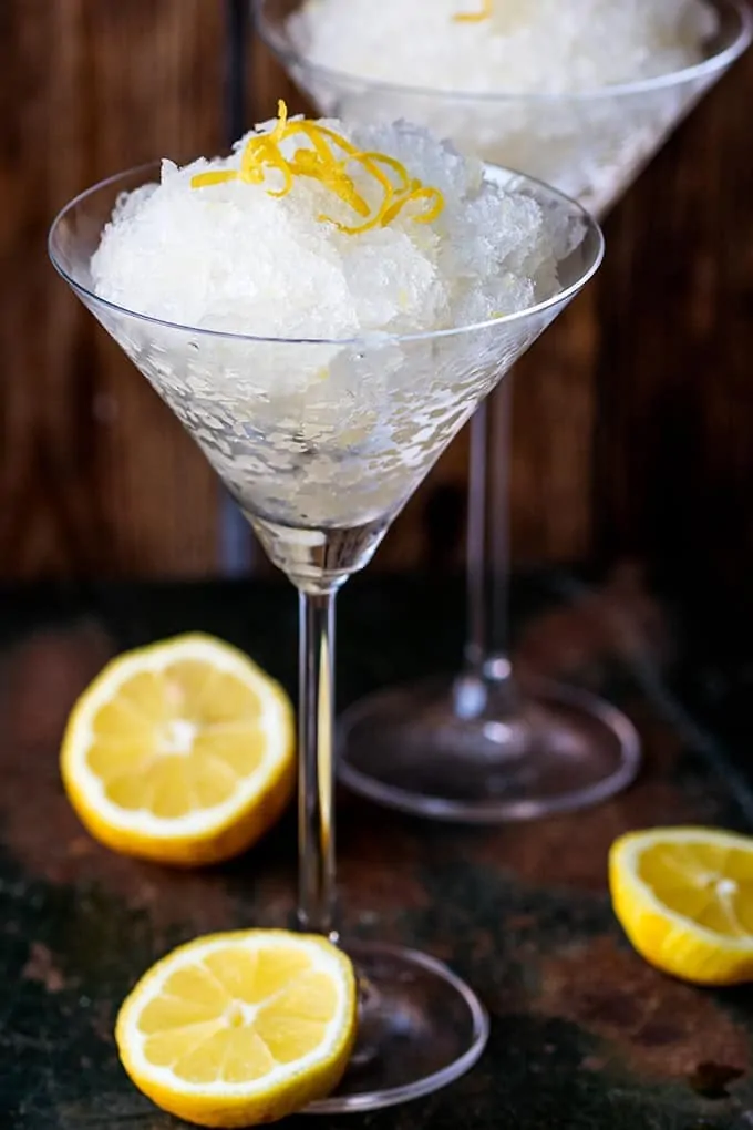 Prosecco Lemon and Ginger Sorbet. A seriously refreshing boozy dessert - perfect for a hot summers day.