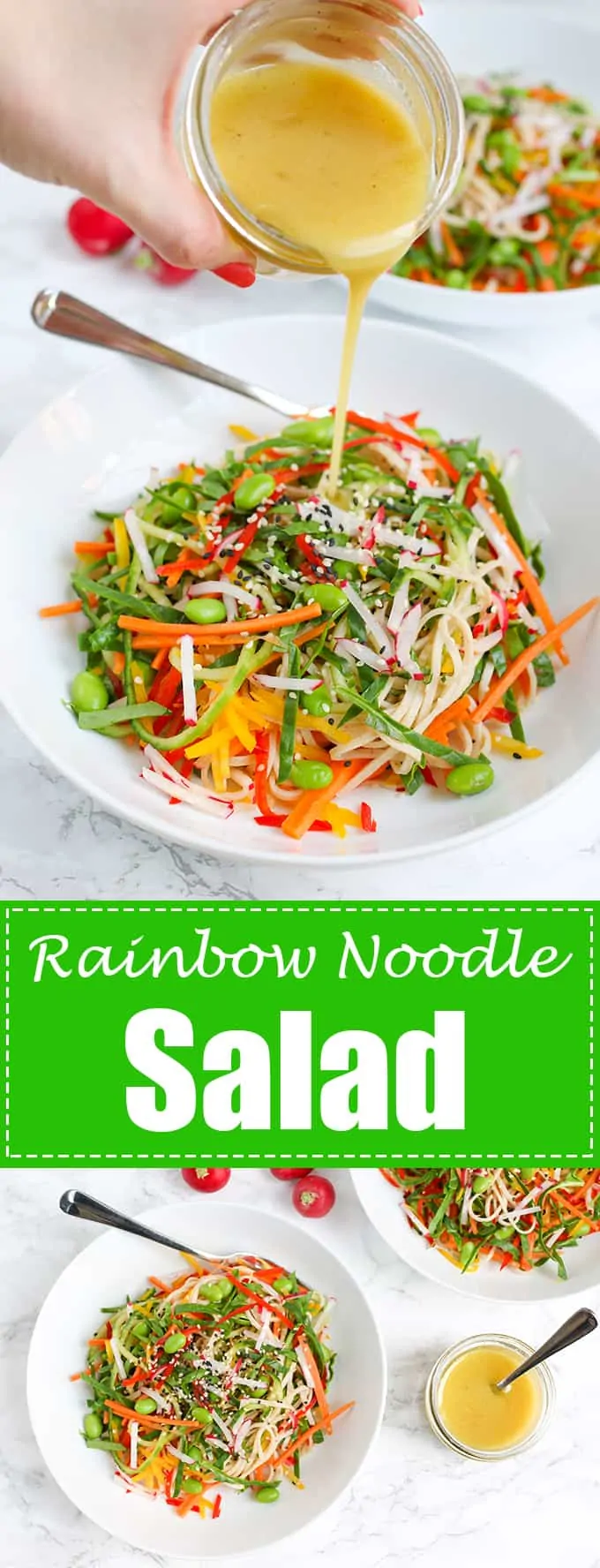 Rainbow noodle salad with Dijon mustard dressing - A crisp, light summer salad with a delicious zingy dressing!