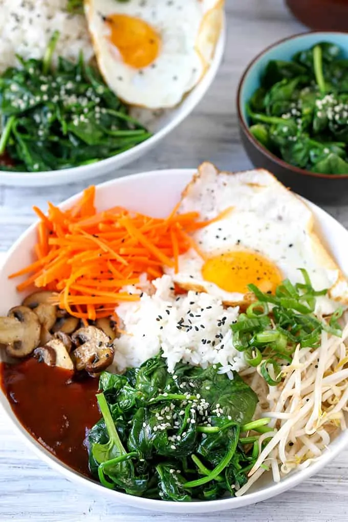 Vegetable Bibimbap with gochujang - lots of healthy goodies in this Korean style recipe!