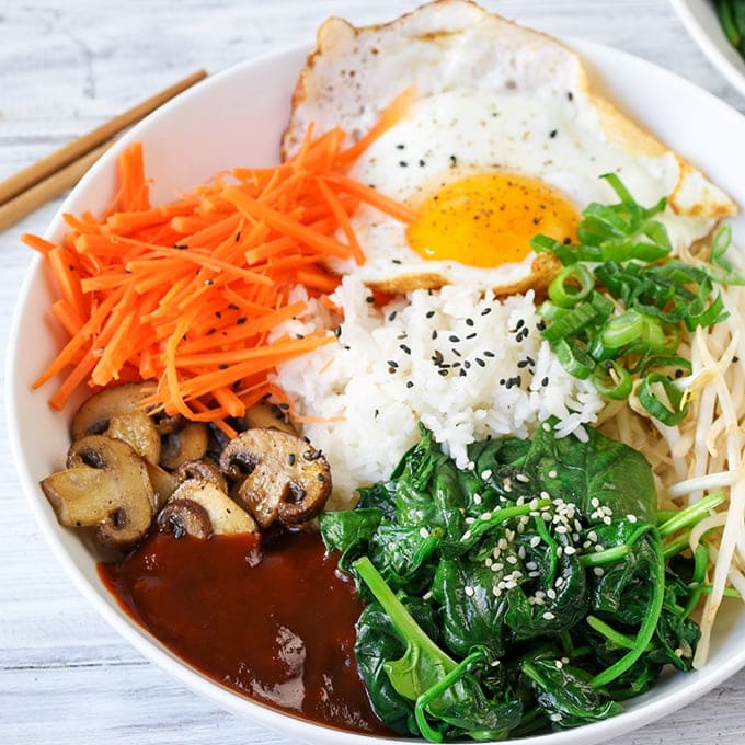 Vegetable Bibimbap with gochujang - lots of healthy goodies in this Korean style recipe!