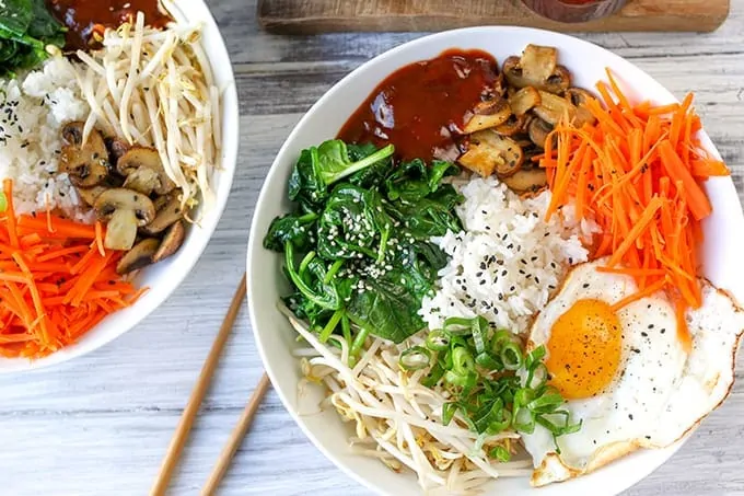 Vegetable Bibimbap with gochujang - lots of healthy goodies in this Korean style recipe!