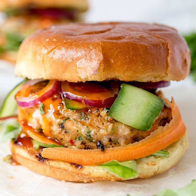 Thai-style fish burgers with sweet chilli sauce - really simple to make and they taste amazing!