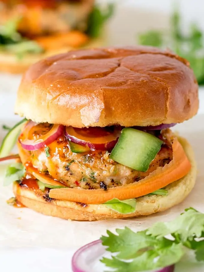 Thai-style fish burgers with sweet chilli sauce - really simple to make and they taste amazing!