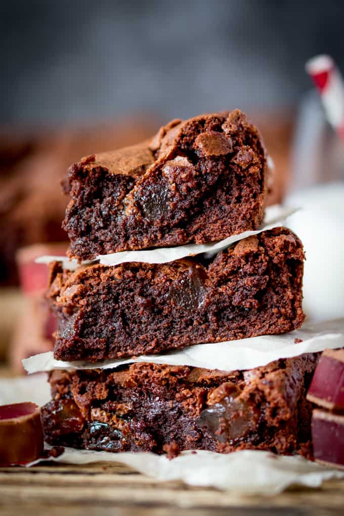 Turkish Delight Brownies - squidgy chocolate brownies with a crisp, meringue-like top, stuffed with chunks of chocolate-covered Turkish delight.