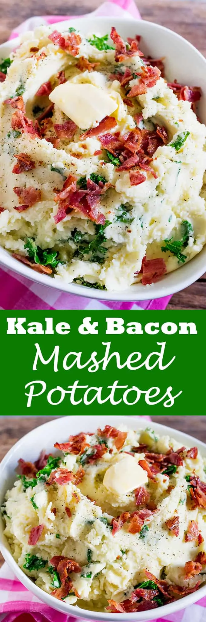 Buttery Kale and Bacon Mashed Potatoes makes a great side dish - or even a meal in itself! Perfect as a side dish for Christmas or Thanksgiving.