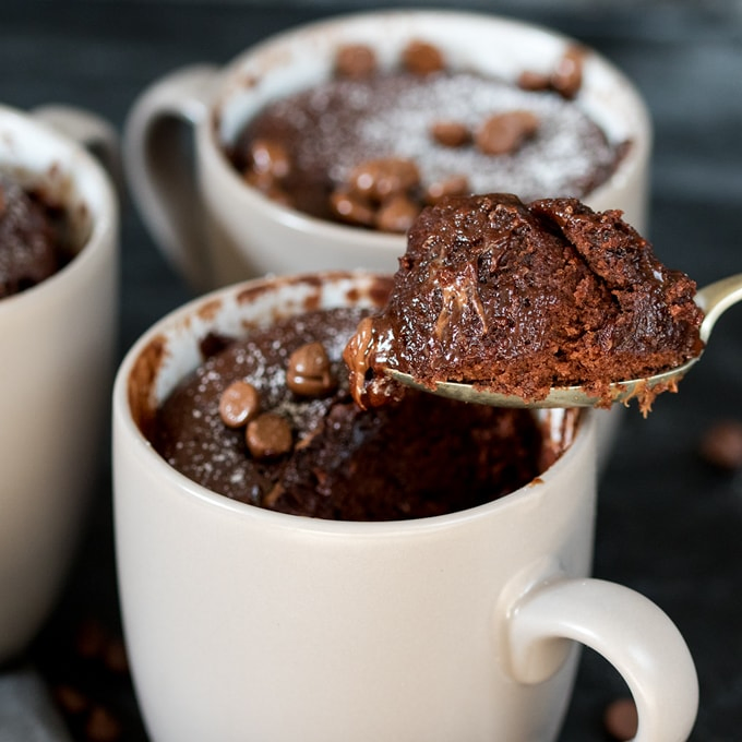 Caramel chocolate mug cake – filled with Rolos – when you need dessert NOW! The perfect quick dessert for one.