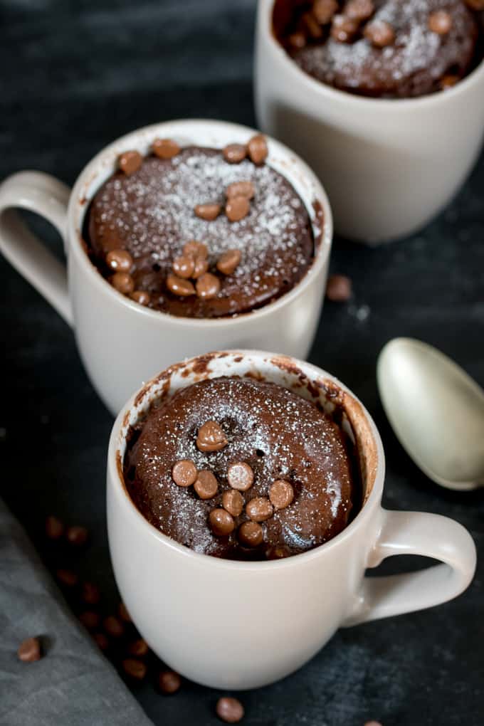 3 mugs of Chocolate Caramel Mug Cake