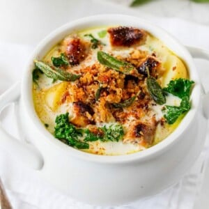 Creamy Sausage Soup with Buttered Breadcrumbs and Sage - a proper posh soup!