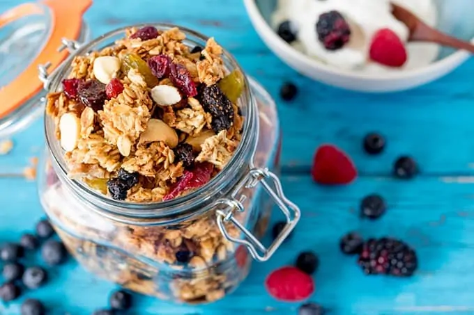 jar of mixed berry granola