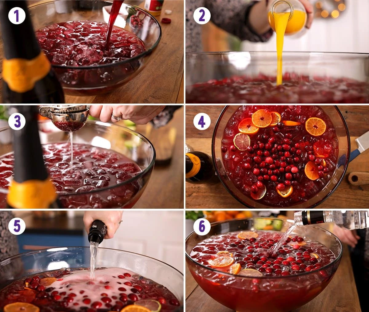 6 image collage showing how to make Christmas Punch