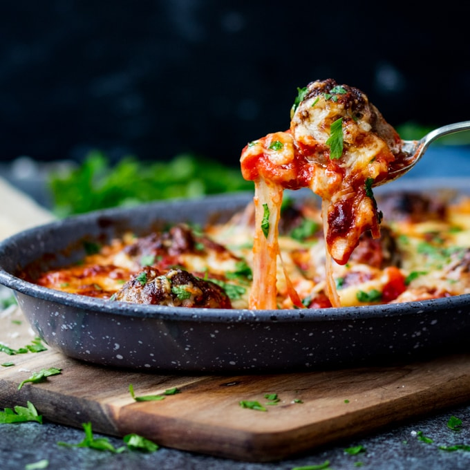 These One-Pot Cheesy Baked Meatballs are perfect when you're cooking for a crowd! Easily made gluten free or as a standby freezer meal.