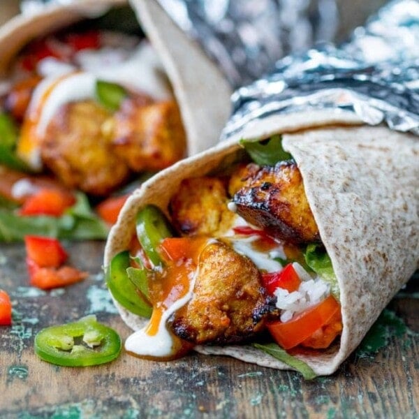 Chicken Tikka Chapati Burritos - the made-from-scratch marinade is so tasty and easy too! Makes a great alternative to sandwiches for the lunchbox!