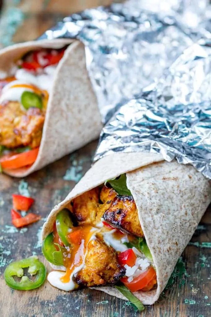 Close up of Chicken Tikka Chapati Burritos