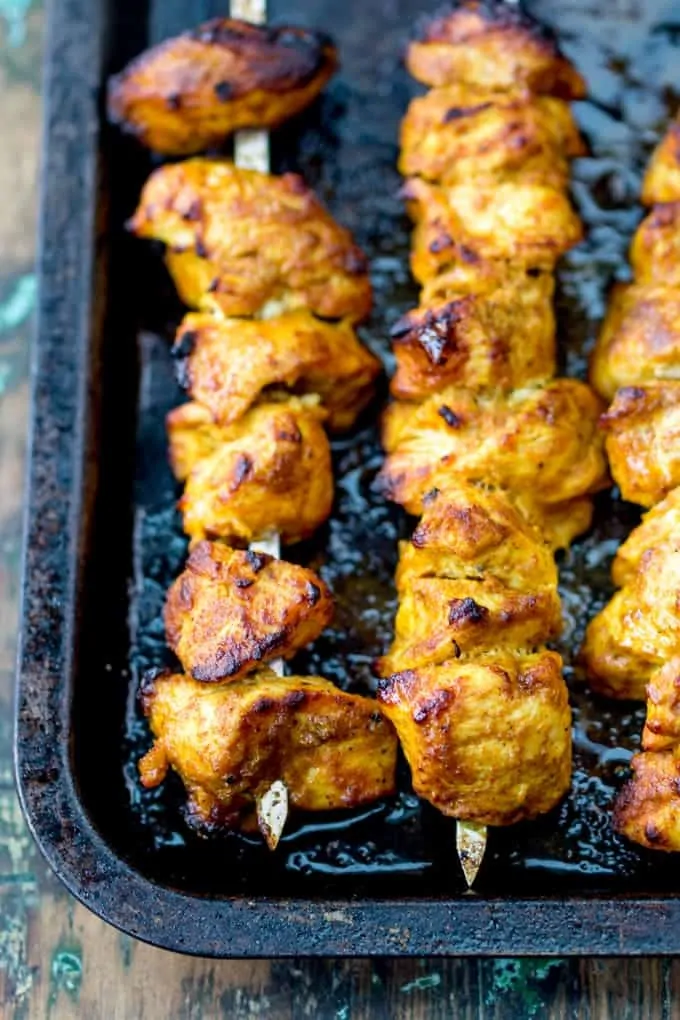 Chicken Tikka on an oven tray just been cooked