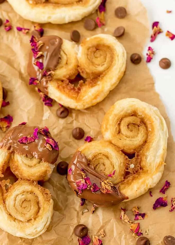 These Rose and Chocolate Valentines Palmiers are simple and delicious - only five ingredients!