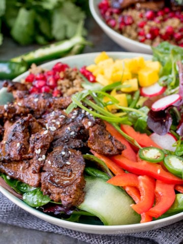 Oh my! This Korean Beef Bulgogi Bowl is bursting with spicy flavour! Marinated, then grilled or fried and served with a vibrant, crunchy salad.