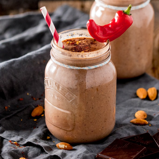 Mexican Hot Chocolate Breakfast Smoothie - A delicious warm smoothie to wake up your taste buds. Lots of healthy goodies in there too!