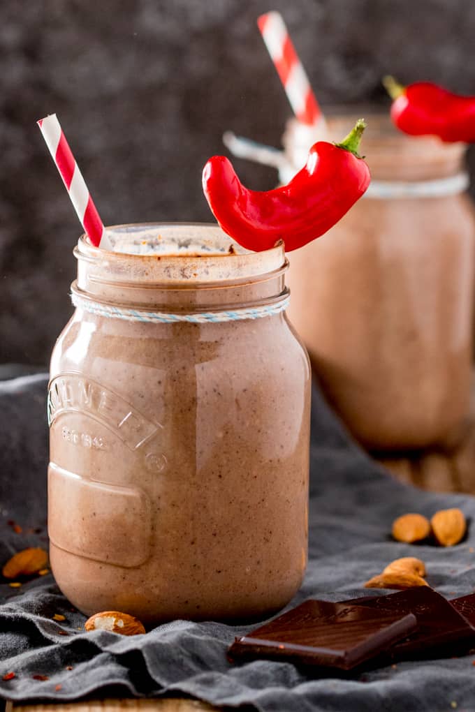 Mexican Hot Chocolate Breakfast Smoothie - A delicious warm smoothie to wake up your taste buds. Lots of healthy goodies in there too!