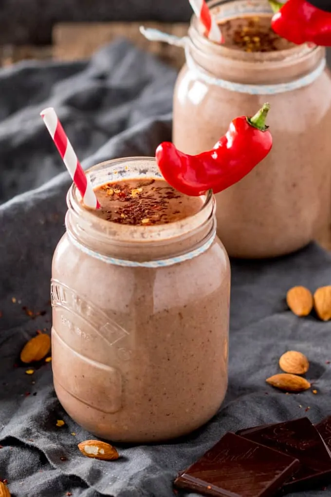 Mexican Hot Chocolate Breakfast Smoothie - A delicious warm smoothie to wake up your taste buds. Lots of healthy goodies in there too!