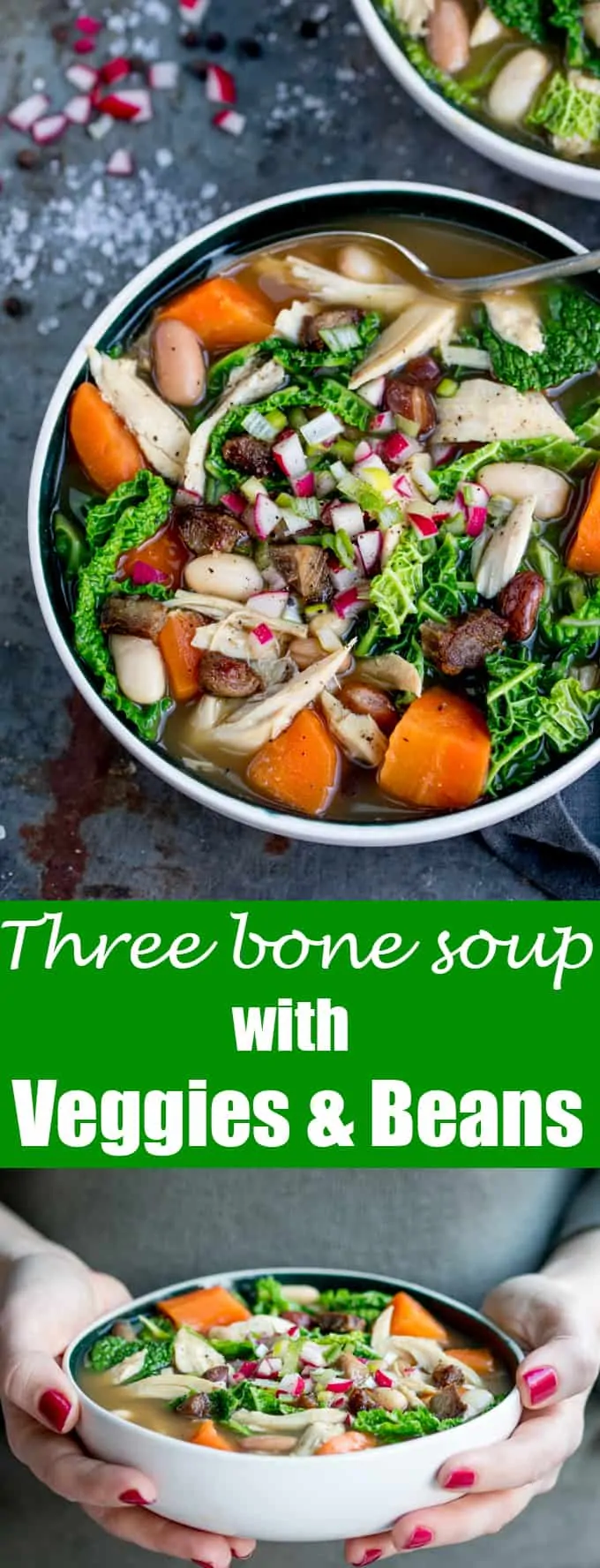This Three Bone Soup With Veggies and Beans is a great way to make the most of your leftovers! Filling, tasty and easily made gluten free too!