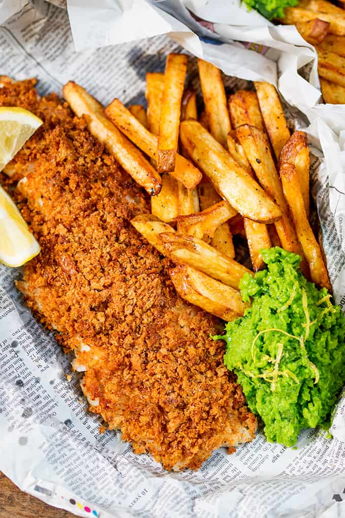 These fish and chips may be baked instead of fried, but they’ve still got all the flavour and crunch of the fried version!