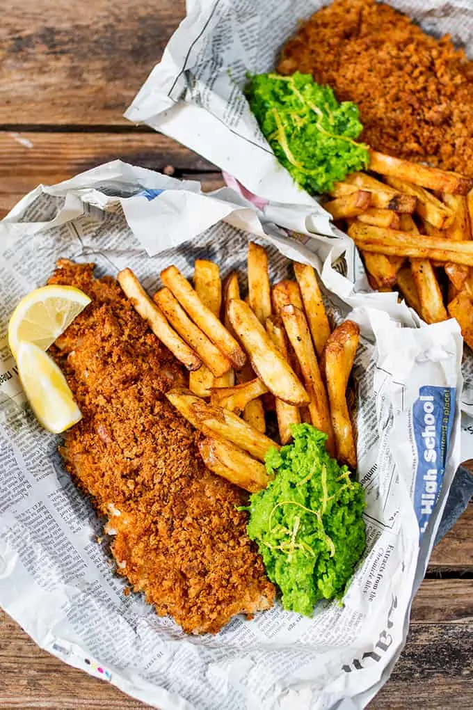 These fish and chips may be baked instead of fried, but they’ve still got all the flavour and crunch of the fried version!