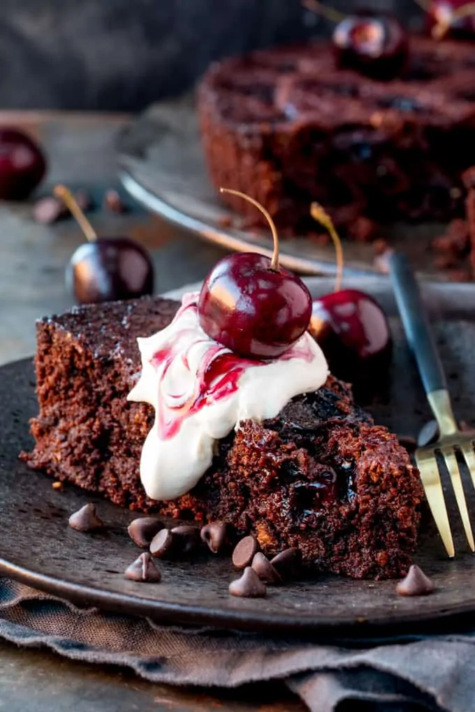 If you're looking for a chocolatey, rich dessert this Flourless Chocolate Cherry Cake is for you. It's simple to make and gluten free too!